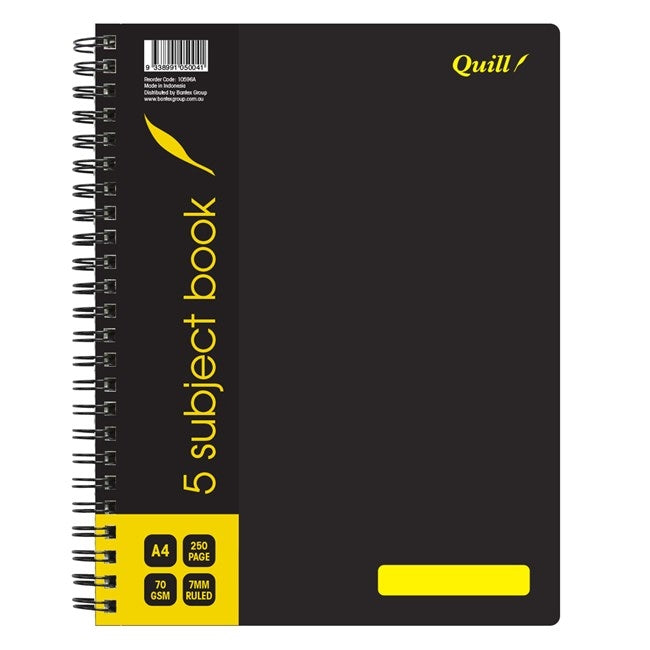 Quill Q Series 5 Subject Book 70gsm PP A4 250 Pages Black