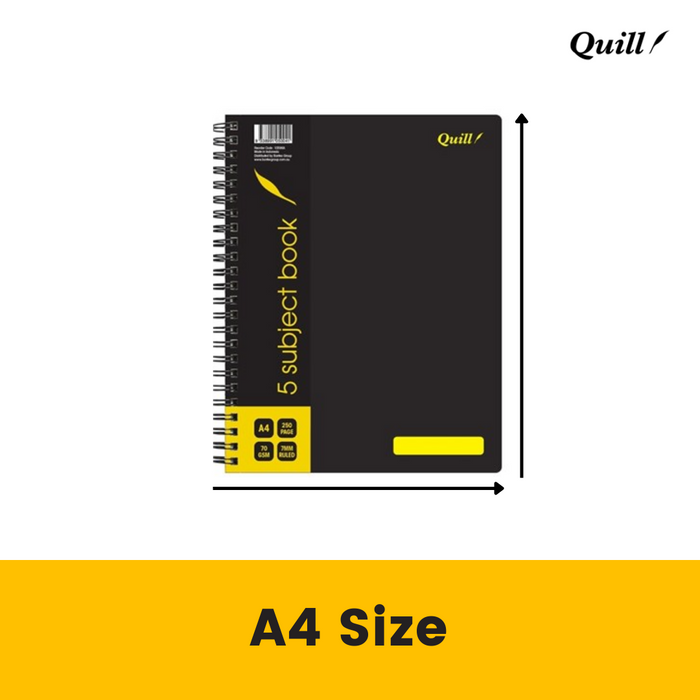 Quill Q Series 5 Subject Book 70gsm PP A4 250 Pages Black