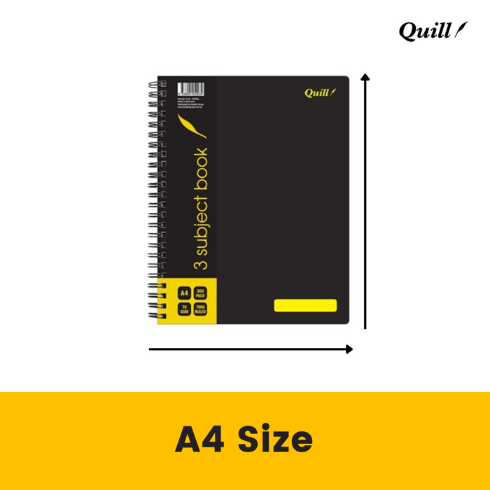Quill Q Series 3 Subject Book 70gsm PP A4 300 Pages Black