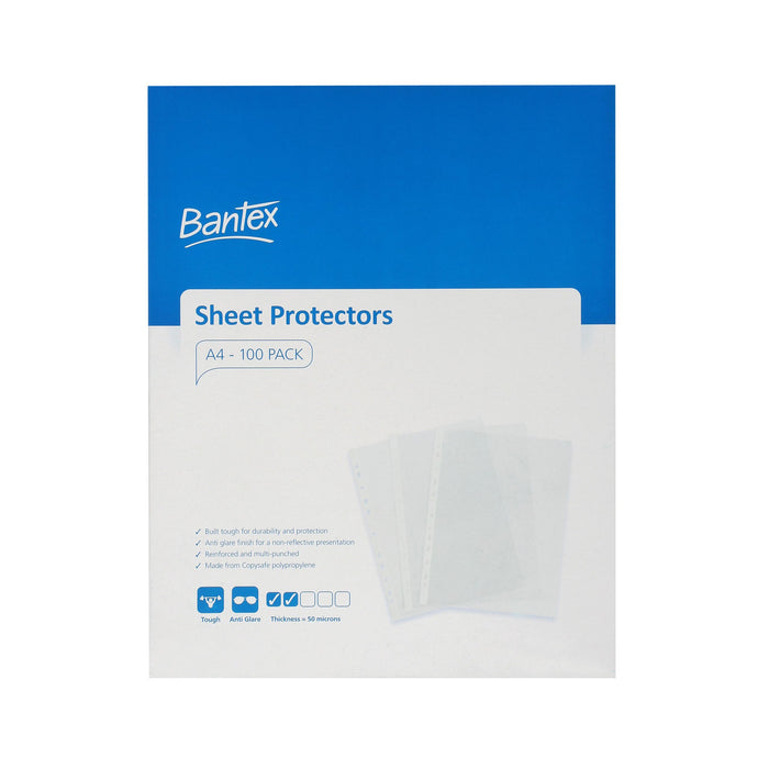 Bantex Tough Sheet Protectors PP A4 50 Micron Box 100 Clear