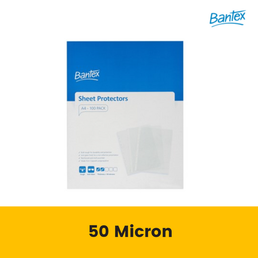 Bantex Tough Sheet Protectors PP A4 50 Micron Box 100 Clear