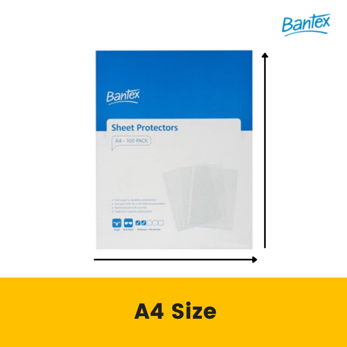 Bantex Tough Sheet Protectors PP A4 50 Micron Box 100 Clear