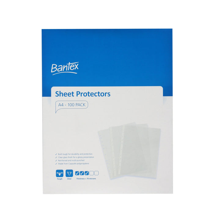 Bantex Tough Sheet Protectors PP A4 70 Micron Box 100 Ultra Clear