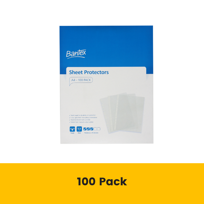 Bantex Tough Sheet Protectors PP A4 70 Micron Box 100 Ultra Clear