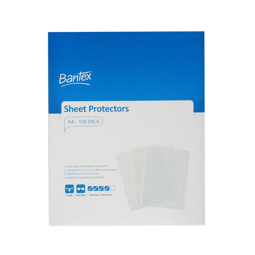 Bantex Tough Sheet Protectors PP A4 90 Micron Box 100 Clear