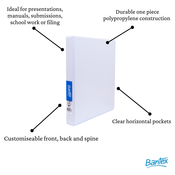 Bantex Standard Insert Ring Binder PP A4 2D Ring 25mm White