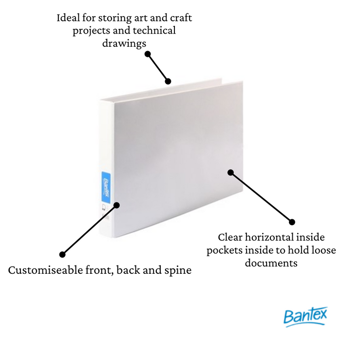 Bantex Insert Ring Binder Landscape A3 3D Ring 25mm White