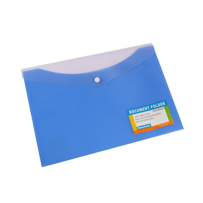 Bantex Tropical Document Wallet PP A4 Button Close with Pocket Blueberry