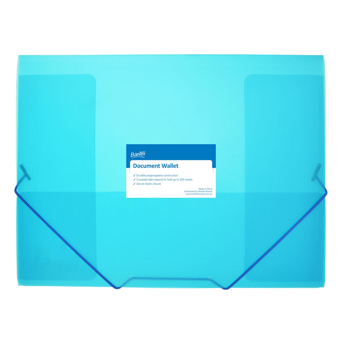 Bantex Cool Frost Transparent Document Wallet PP A4 Elastic Closure Blue