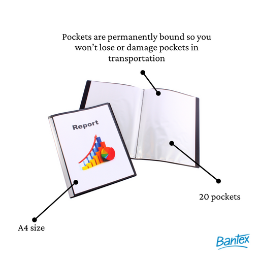 Bantex Fixed Insert Display Books PP A4 20 Pockets Black