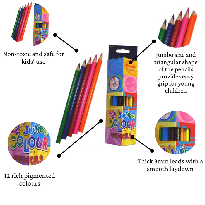 Belgrave Coloured Pencils Triangular Jumbo Wood Pack 12 Assorted