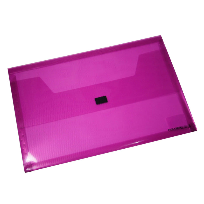 Bantex Translucent Document Wallet PP Foolscap Hook & Loop Closure Red