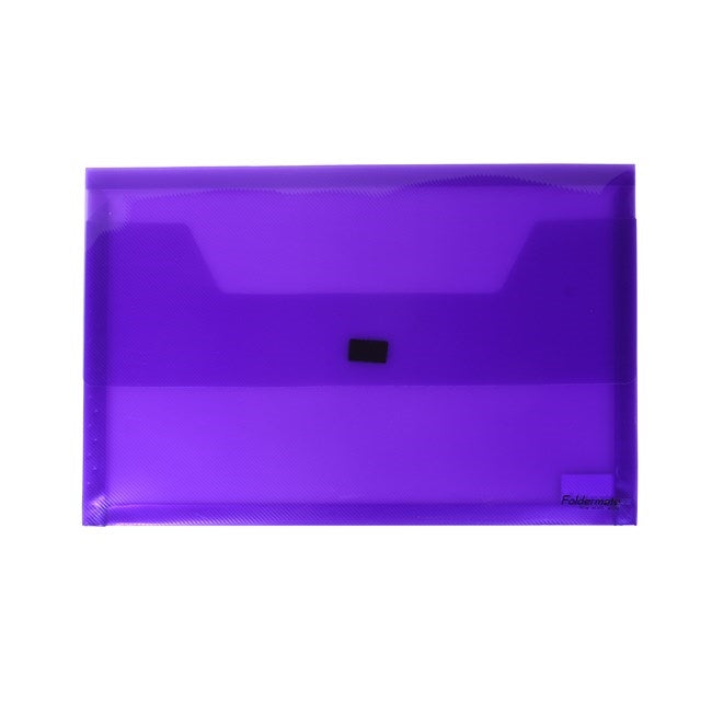 Bantex Translucent Document Wallet PP Foolscap Hook & Loop Closure Purple
