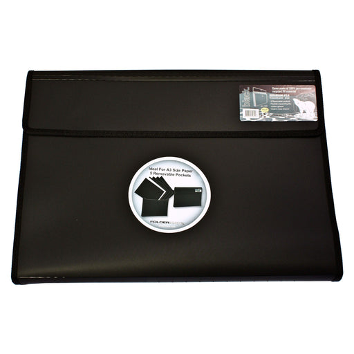 Bantex Expanding File PP A3 5 Pockets Black