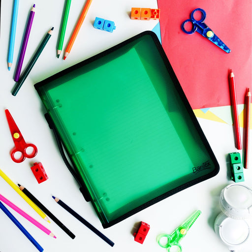 Bantex Translucent Zipper Binder PP A4 3O Ring 25mm Green
