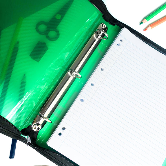 Bantex Translucent Zipper Binder PP A4 3O Ring 25mm Green