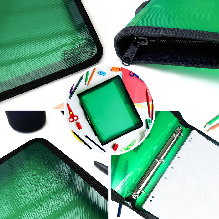 Bantex Translucent Zipper Binder PP A4 3O Ring 25mm Green