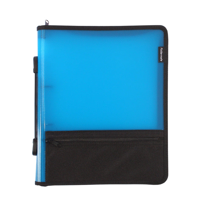 Bantex Zipper Binder Folio w/zip pouch PP A4 2O Ring 25mm Blue