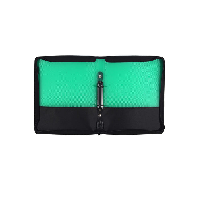 Bantex Zipper Binder Folio w/zip pouch PP A4 2O Ring 25mm Green