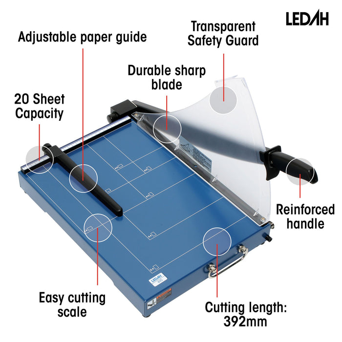 Ledah A4 Professional Guillotine Metal Base 20 Sheet Capacity Blue
