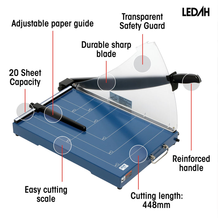 Ledah A3 Professional Guillotine Metal Base 20 Sheet Capacity Blue
