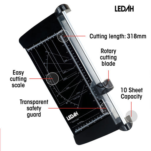 Ledah A4 Home Trimmer Metal Base 10 Sheet Capacity Black
