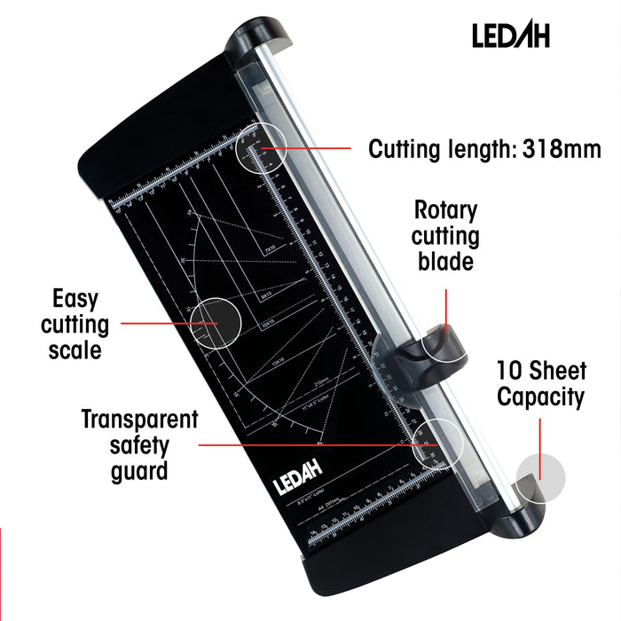 Ledah A4 Home Trimmer Metal Base 10 Sheet Capacity Black