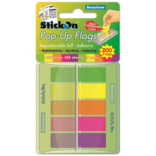 Stick On Flags Pop Up 45mm x 12mm 5 Pads x 40 Sheets Assorted