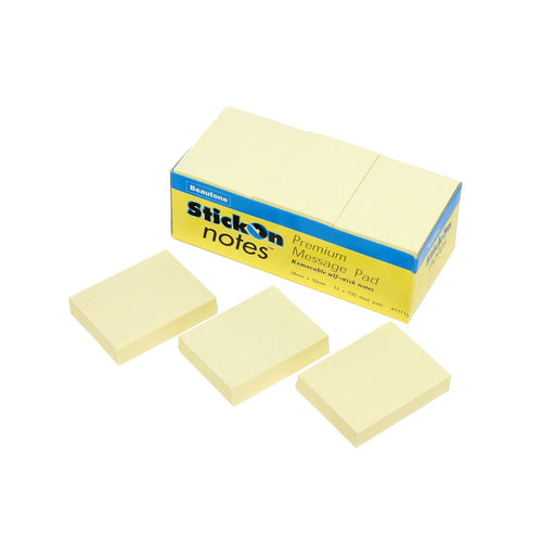 Stick On Notes 38mm x 50mm 12 Pads x 100 Sheets Yellow