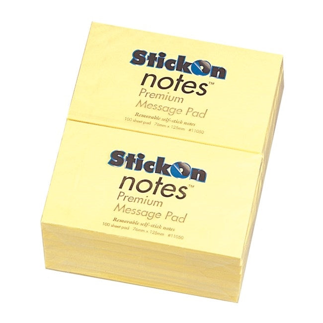 Stick On Notes 76mm x 127mm 12 Pads x 100 Sheets Yellow