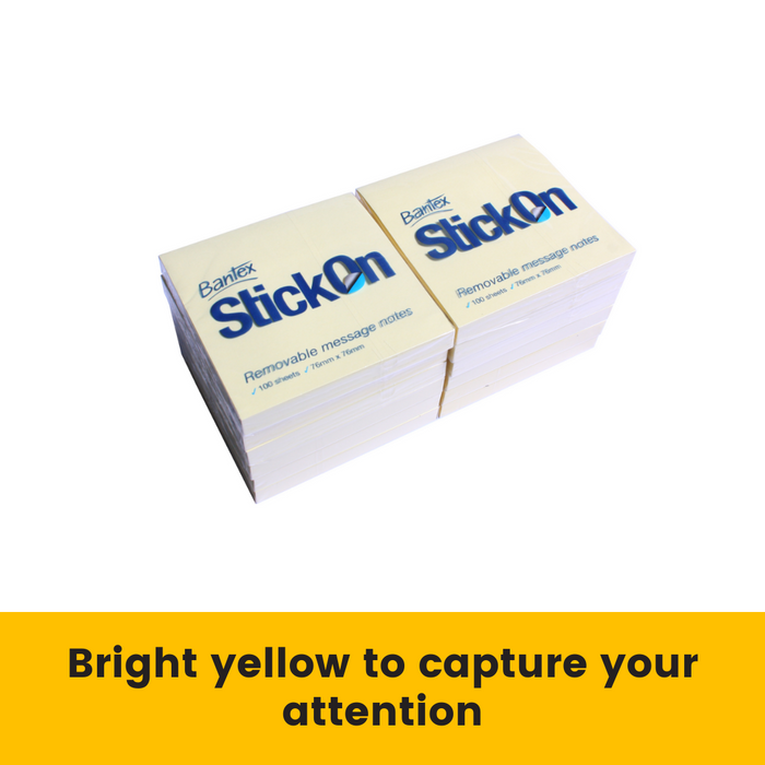 Stick On Notes 76mm x 76mm 12 Pads x 100 Sheets Yellow