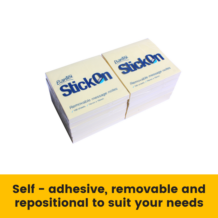 Stick On Notes 76mm x 76mm 12 Pads x 100 Sheets Yellow