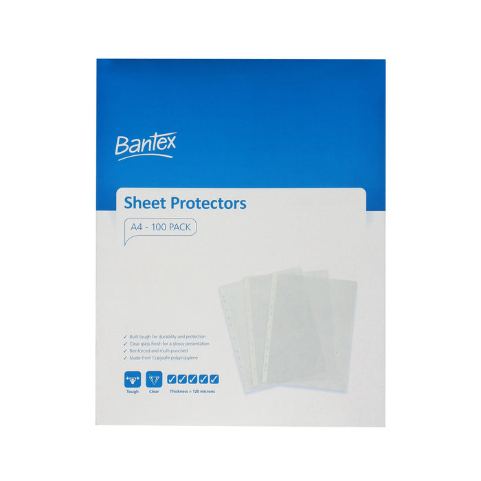 Bantex Tough Sheet Protectors PP A4 120 Micron Box 100 Clear