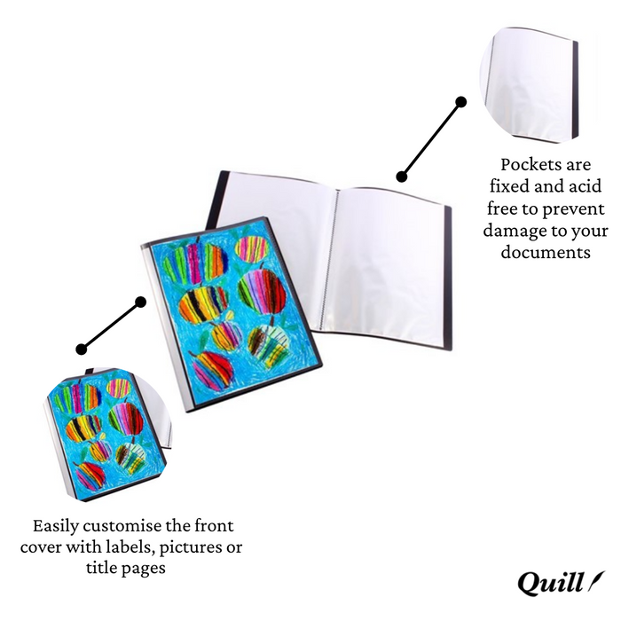 Quill Fixed Insert Display Books PP A3 20 Pockets Black