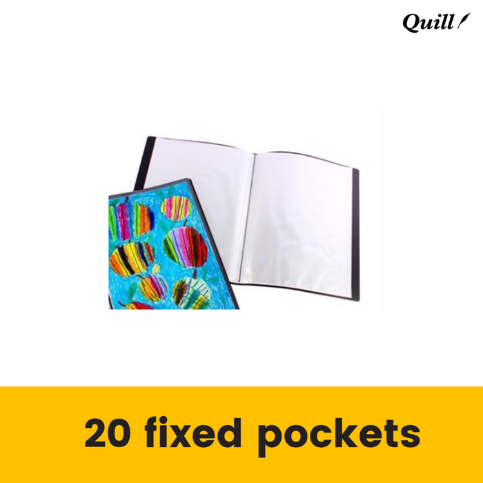 Quill Fixed Insert Display Books PP A2 20 Pockets Black