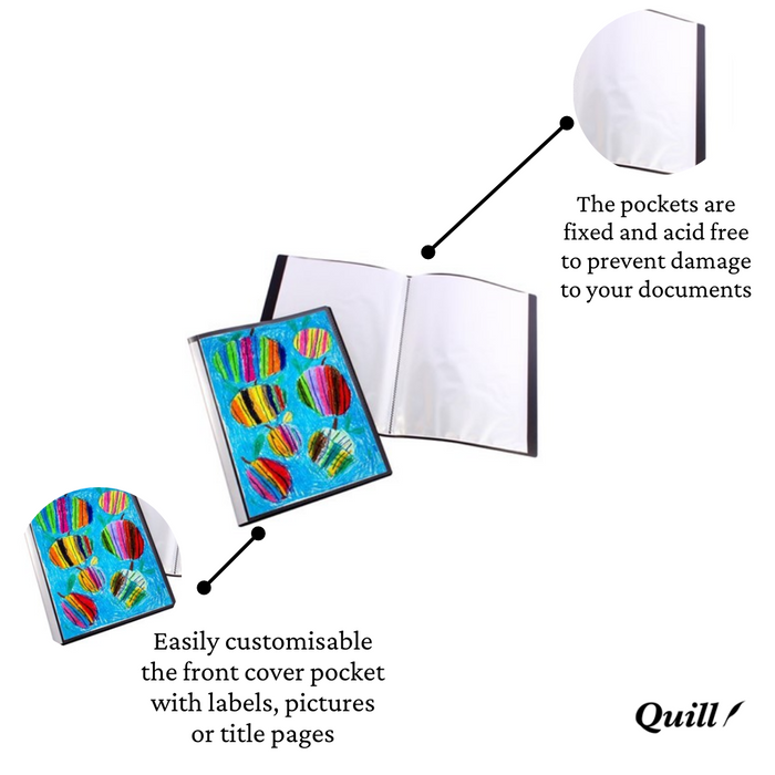 Quill Fixed Insert Display Books PP A2 20 Pockets Black