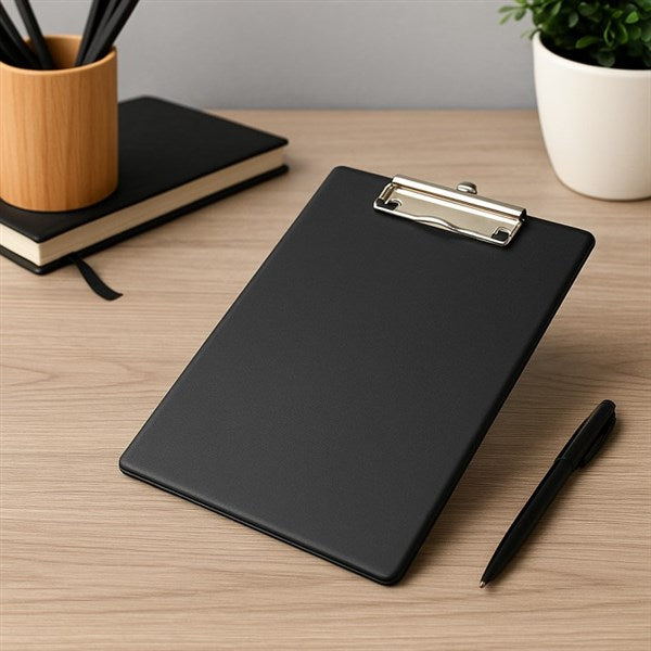PVC Black A4 Clipfolder double fold and inside pocket