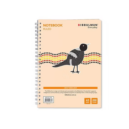 BIBBULMUN Spiral Notebook A5 – 200 Pages, 7mm Ruled, Side Bound