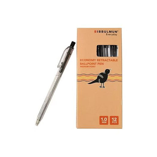 BIBBULMUN Retractable Ballpoint Pen – Black Ink, 1.0mm Medium Point, Pack of 12