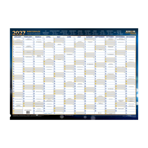 2027 Calendar Year Wall Planner - 12 Month (h500 x w700mm) - Laminated Wall Planner - Collins