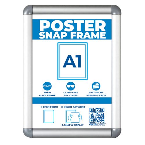 Visionchart Poster Snap Frame A1 900 x 655 x 25mm Silver VQ0001