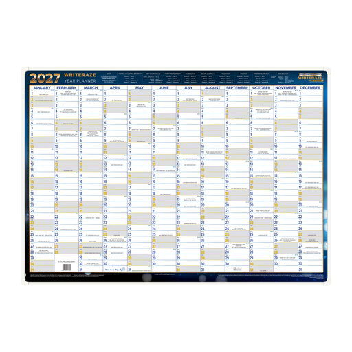 2027 Calendar Year Wall Planner - 12 Month (h700 x w1000mm) - Framed Laminated Wall Planner