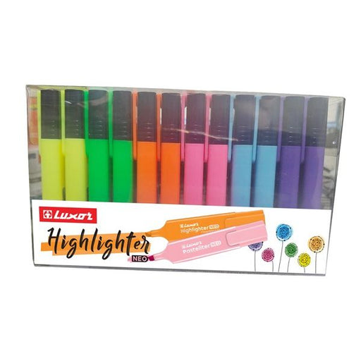 Luxor Highlighter Neo Fluorescent (Pack of 12, Assorted Colors) – Smooth & Vibrant Highlighting