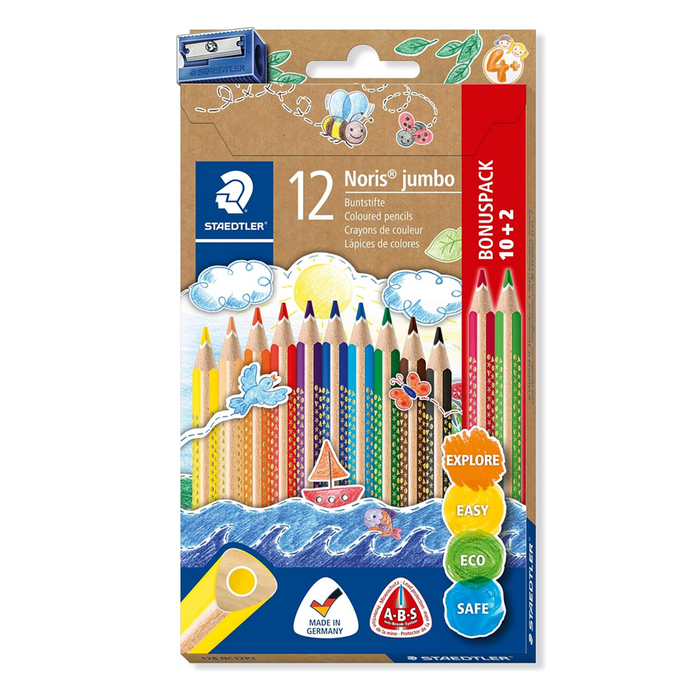 Staedtler Noris Jumbo Coloured Pencil Set with Sharpener - Pack of 12
