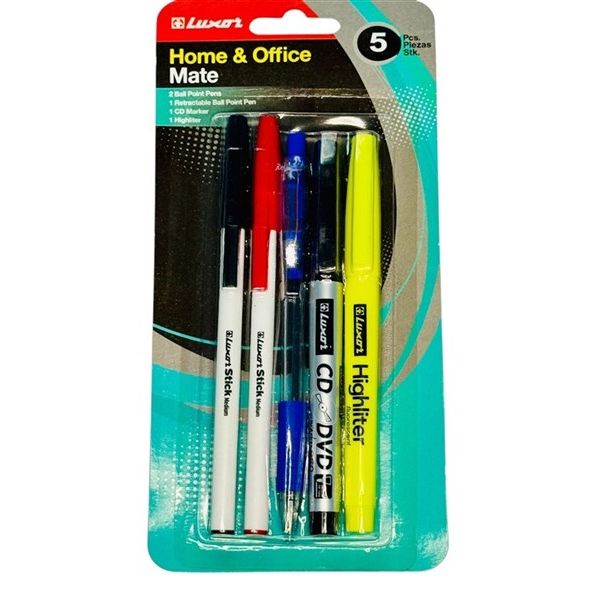 Luxor Home & Office Mate Pack of 5 – Pens, Marker & Highlighter