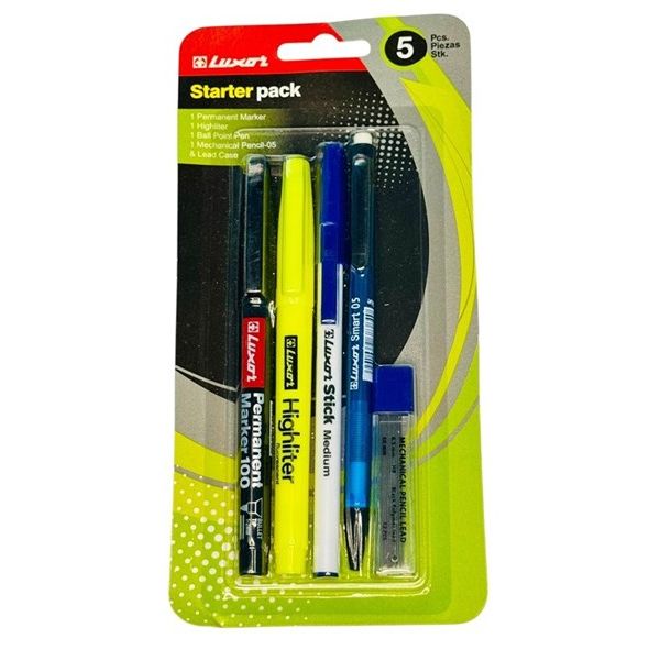 Luxor Starter Pack – 5 Pcs (Marker, Highlighter, Ball Pen, Mechanical Pencil & Leads)
