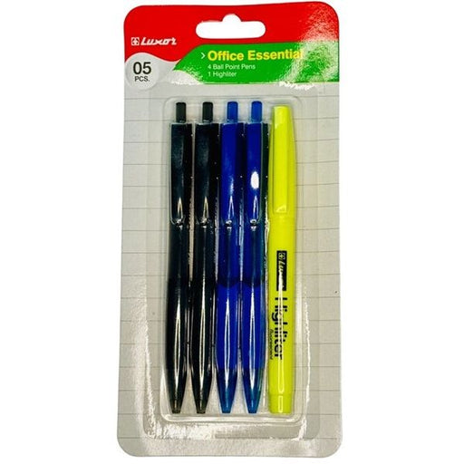 Luxor Office Essential Pack of 5 – Ball Pens & Highlighter