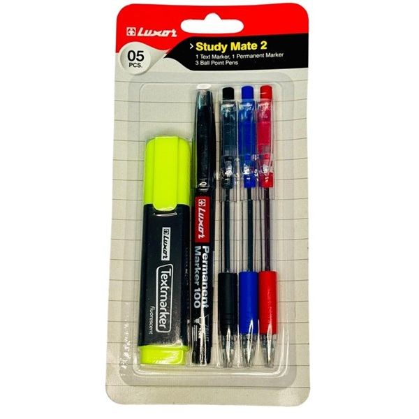 Luxor Study Mate 2 Pack of 5 – Text Marker, Permanent Marker & Ball Pens