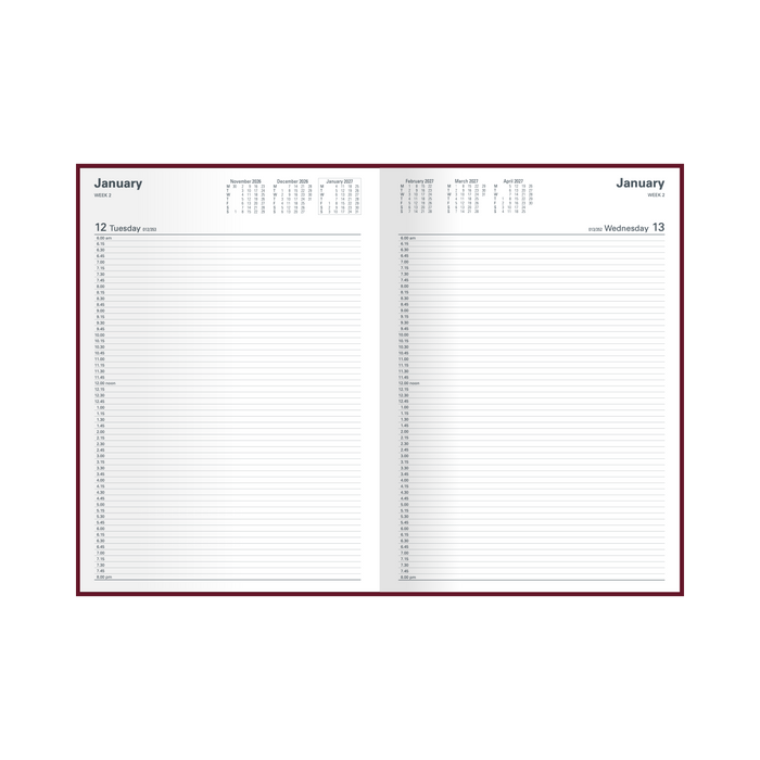 2027 Calendar Year Diary/Planner - 12 Month A4 Day to Page, 15 mins - Hard Cover - Collins