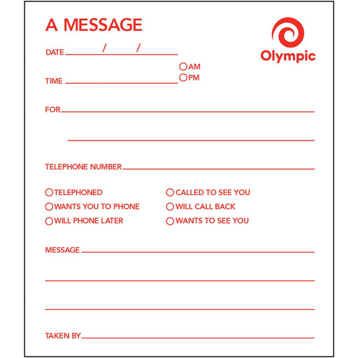 Olympic Telephone Message Pad 100×115 50 Leaf Pack 5